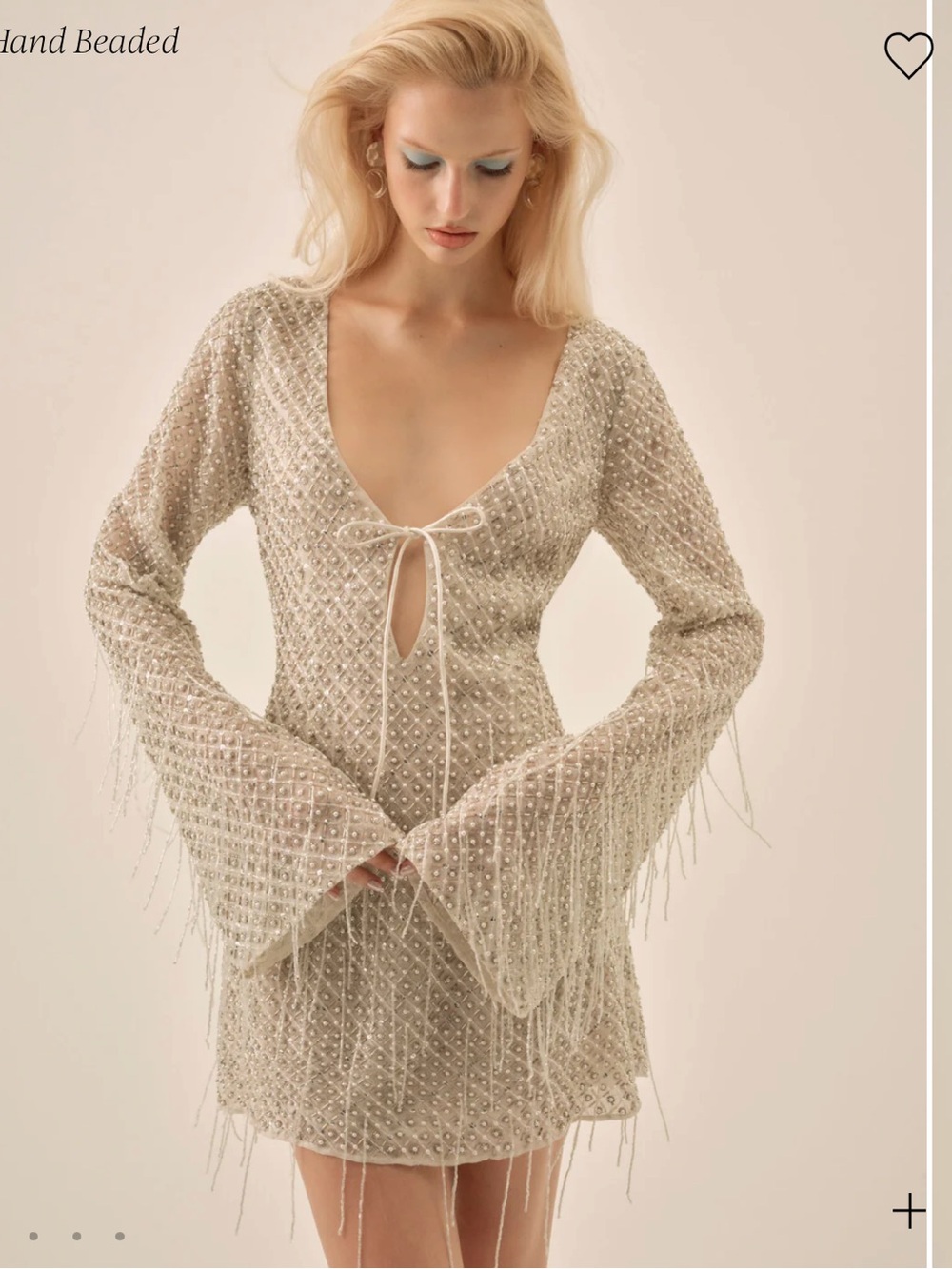 For Love And Lemons Beige Beaded Fringe Mini Dress